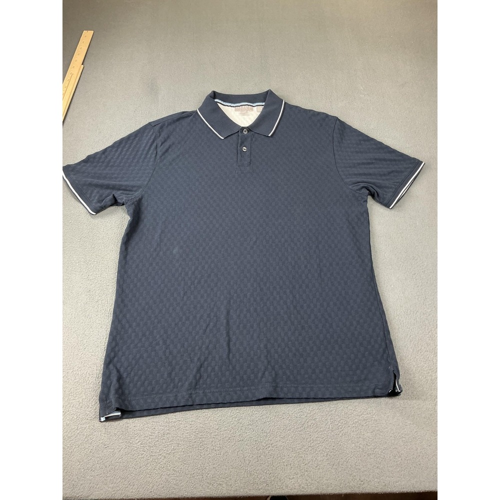 Ted Baker Polo Shirt Mens Large Blue Geometric Knit Contrasting Trim Casual